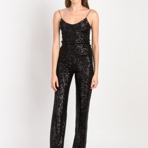Pantalon Droit en Sequins Noir