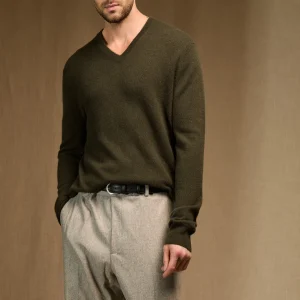 ALEXANDER pull col v chatain 100% cachemire