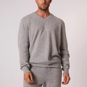 ALEXANDER pull col v gris chiné 100% cachemire