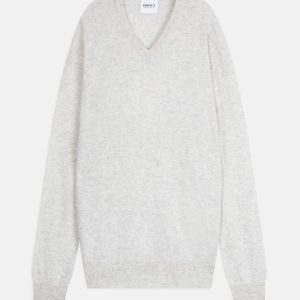 ALEXANDER pull col v gris perle chiné 100% cachemire