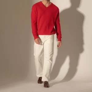 ALEXANDER pull col v rouge 100% cachemire