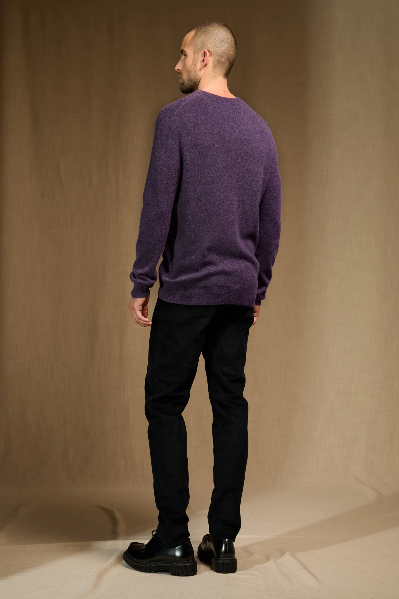 ALEXANDER pull col v violet chiné 100% cachemire – Image 4