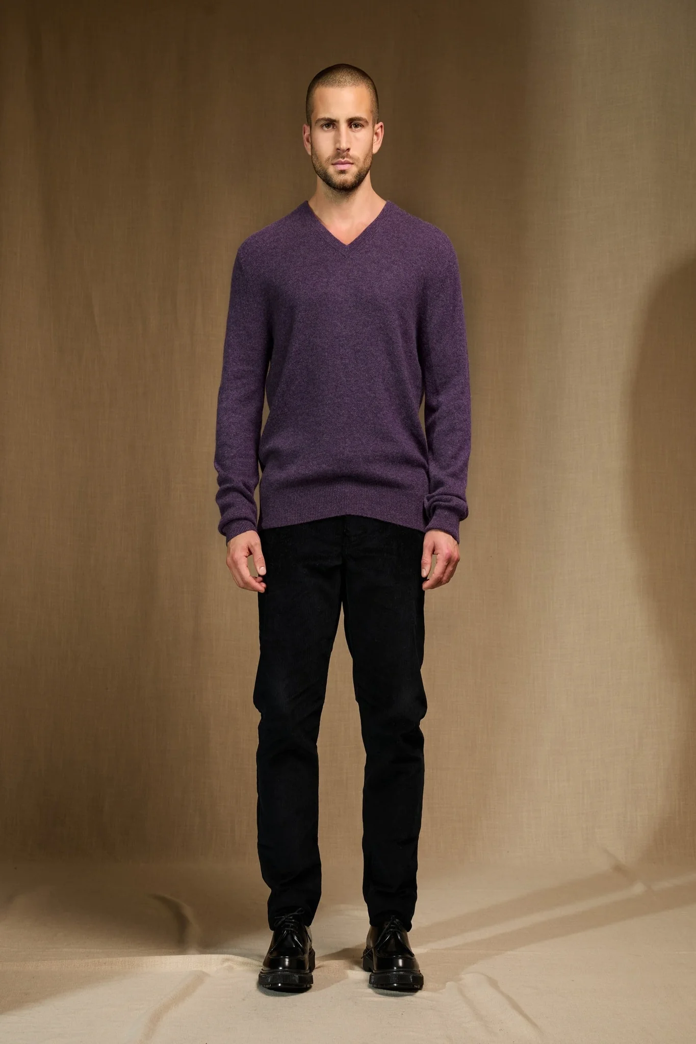 ALEXANDER pull col v violet chiné 100% cachemire – Image 6