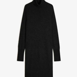 AMANDA robe col roulé noir chiné 100% cachemire