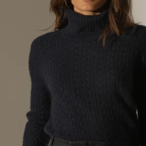 AMELIA pull col roulé 4 fils navy 100% cachemire