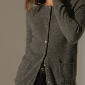 AMY cardigan col rond anthracite chiné 100% cachemire