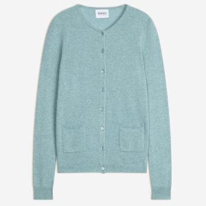 AMY cardigan col rond aqua chiné 100% cachemire