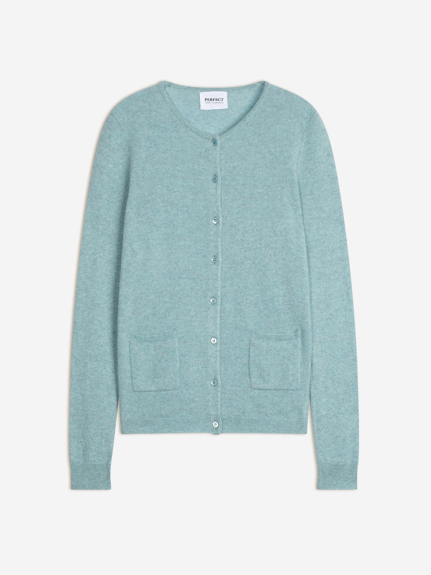 AMY cardigan col rond aqua chiné 100% cachemire