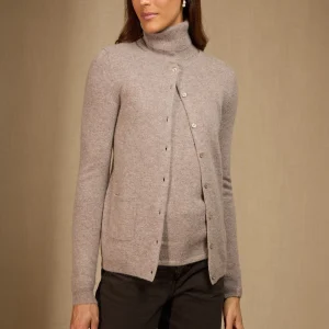 AMY cardigan col rond caribou chiné 100% cachemire