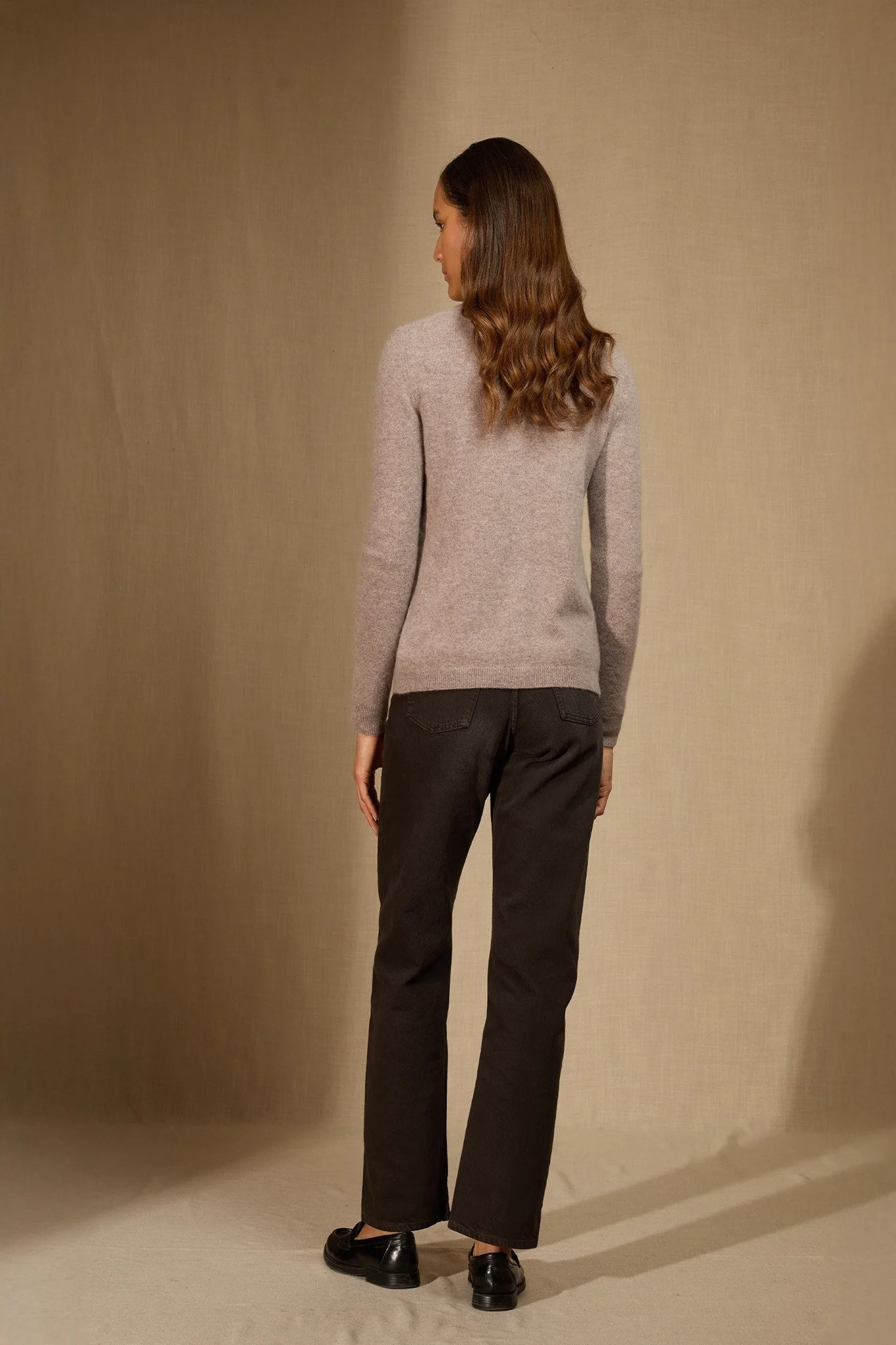 AMY cardigan col rond caribou chiné 100% cachemire – Image 4