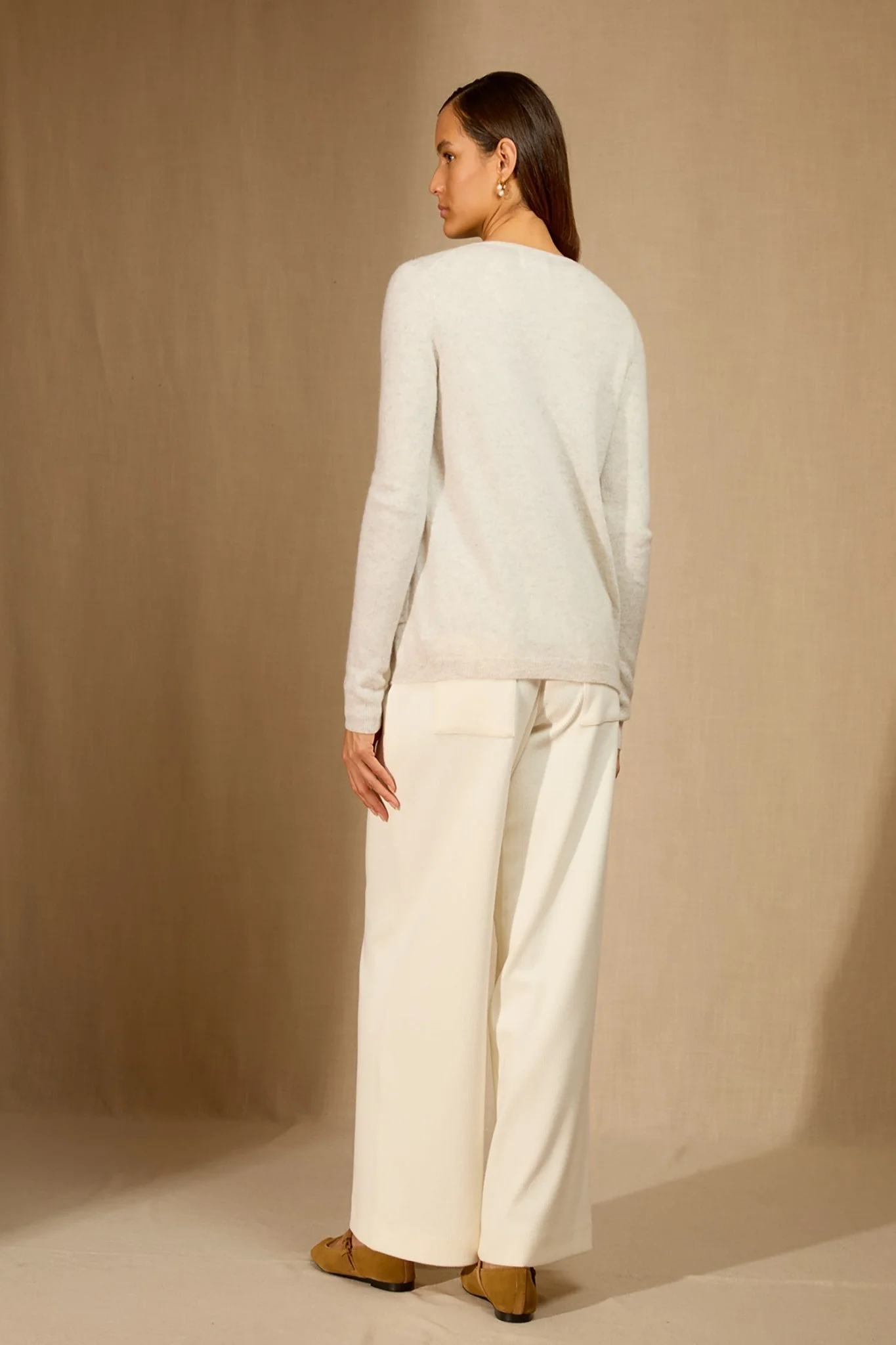 AMY cardigan col rond gris perle chiné 100% cachemire – Image 4