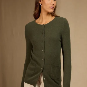 AMY cardigan col rond kaki 100% cachemire