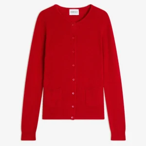 AMY cardigan col rond rouge 100% cachemire
