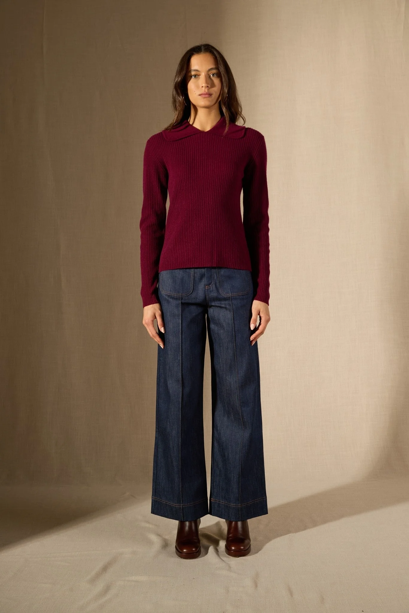 ARLENA pull col claudine bordeaux 100% cachemire