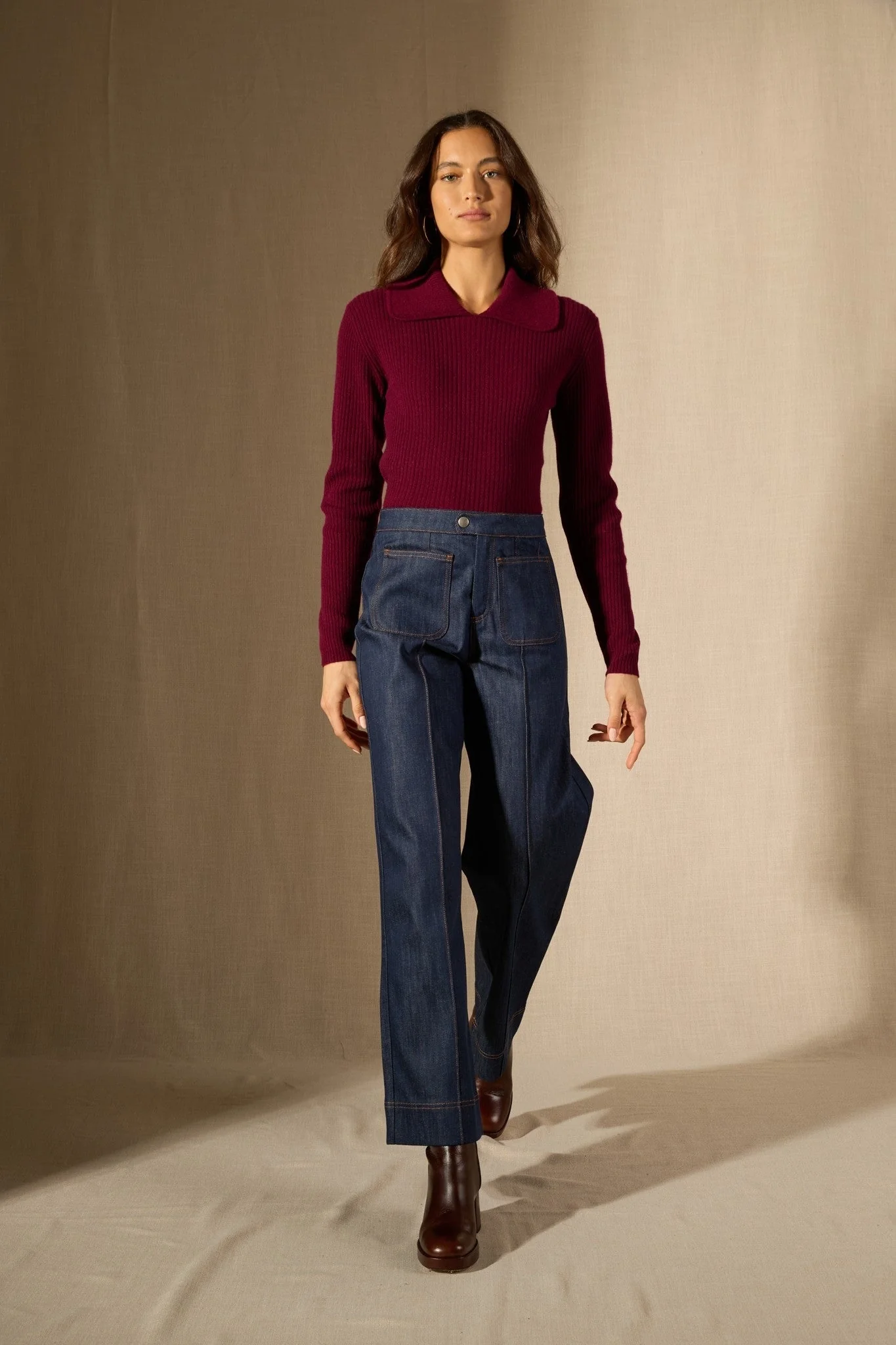 ARLENA pull col claudine bordeaux 100% cachemire – Image 6