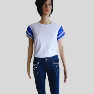 Jean BLEU BRUT avec perles