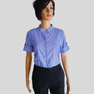 Chemise col mao BLEUE à rayures femme