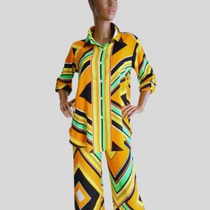 Ensemble chemise et pantalon JAUNE imprimé