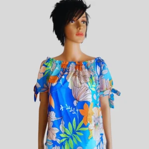 Blouse BLEUE imprimée à fleurs à nouer