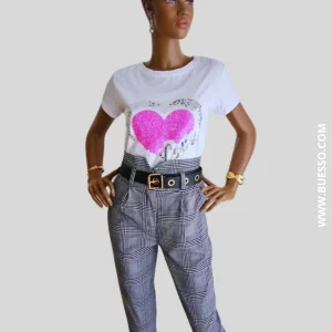 Pantalon tailleur femme GRIS imprimé à carreaux