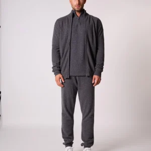 CODY gilet zippé col montant anthracite chiné 100% cachemire