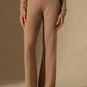 ELOA pantalon large camel chiné 100% cachemire