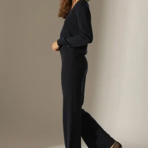 ELOA pantalon large navy 100% cachemire
