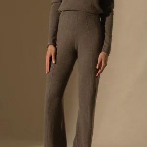 ELOA pantalon large taupe chiné 100% cachemire