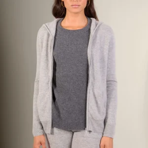 EMMA gilet zippé capuche nuage chiné 100% cachemire