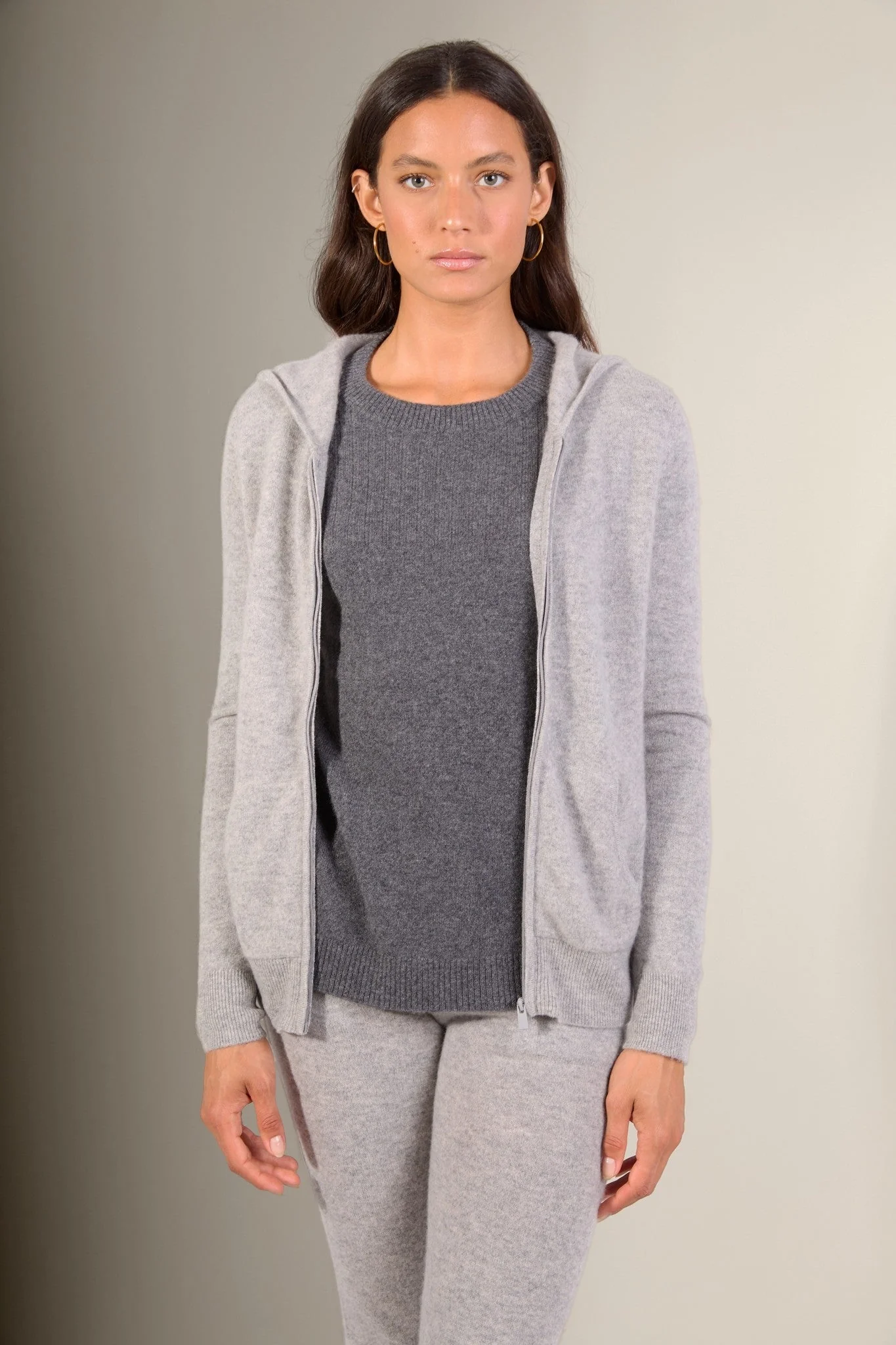 EMMA gilet zippé capuche nuage chiné 100% cachemire – Image 2