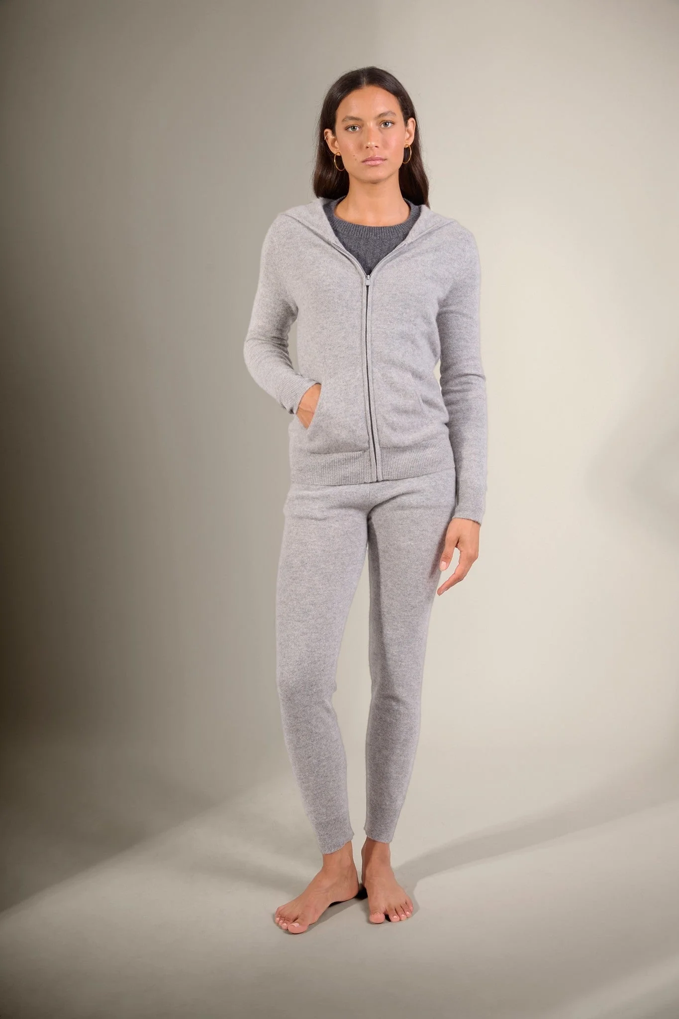 EMMA gilet zippé capuche nuage chiné 100% cachemire – Image 3