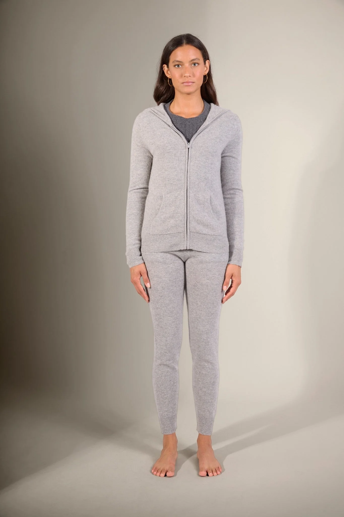 EMMA gilet zippé capuche nuage chiné 100% cachemire – Image 6