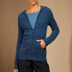 EMMA gilet zippé capuche ocean chiné 100% cachemire