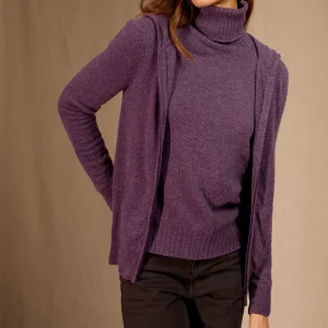 EMMA gilet zippé capuche violet chiné 100% cachemire