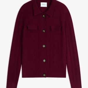 FRIUME veste boutonnée col chemise 6 fils bordeaux 100% cachemire