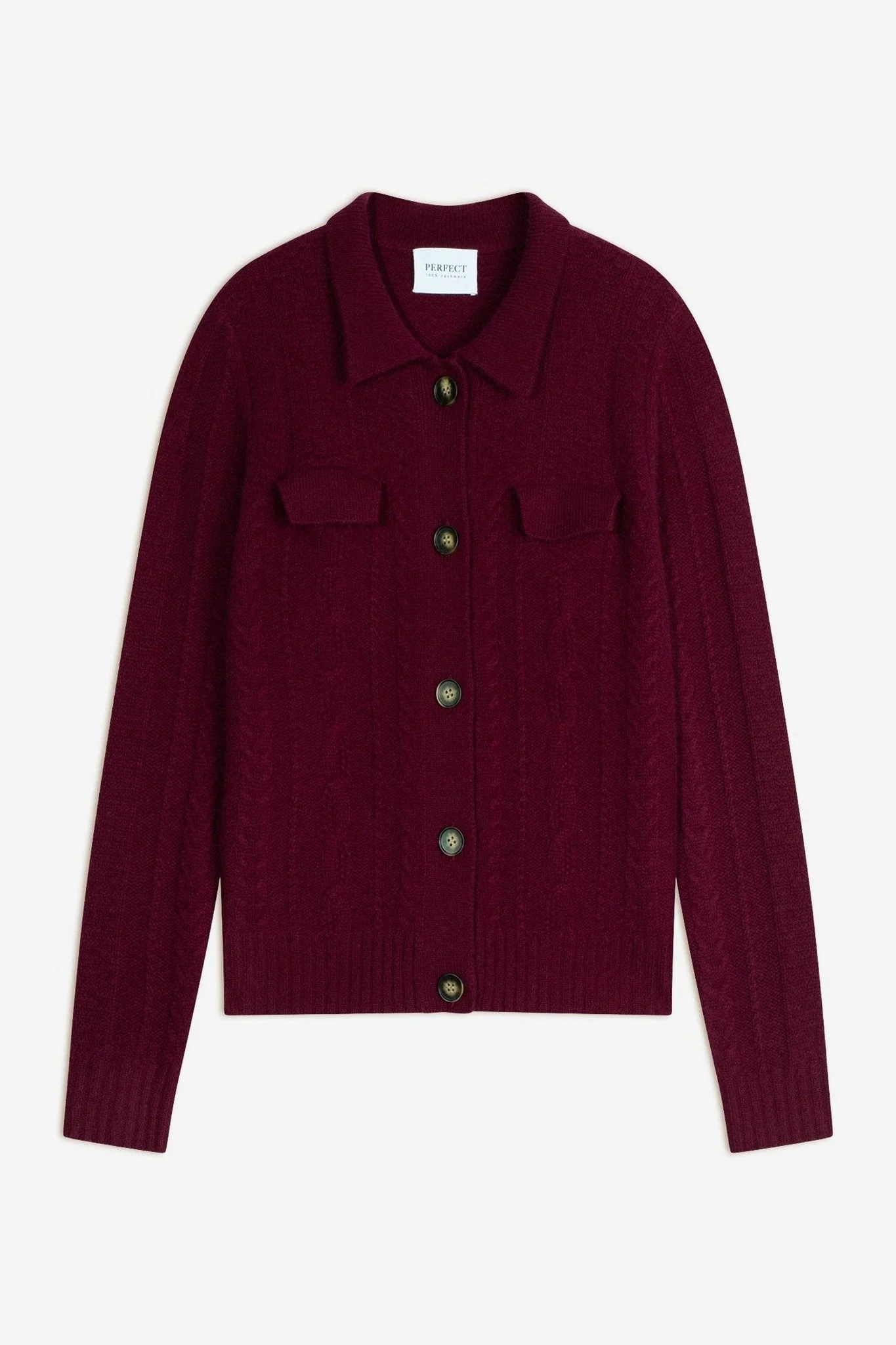 FRIUME veste boutonnée col chemise 6 fils bordeaux 100% cachemire – Image 2