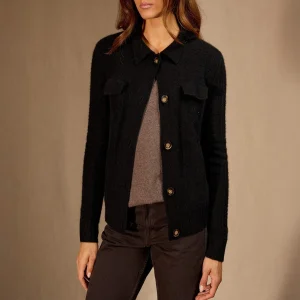 FRIUME veste boutonnée col chemise 6 fils noir 100% cachemire