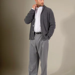 GILMOUR veste boutonnée col châle 4 fils anthracite chiné 100% cachemire