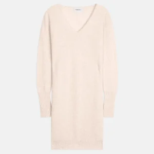 JOY robe col v beige chiné 100% cachemire