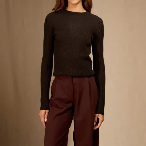 KYLIE pull col rond choco chiné 100% cachemire