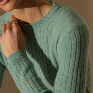 KYLIE pull col rond vert chiné 100% cachemire