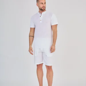 Chemisette en Lin Col Mao Blanc