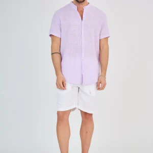 Chemise en Lin Manches Courtes Rose Pâle