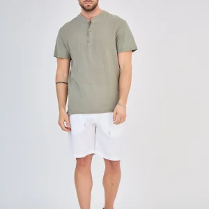 Chemisette en Lin Col Mao Kaki