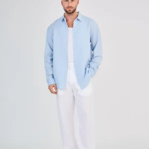 Chemise en Lin Manches Longues Bleu Ciel