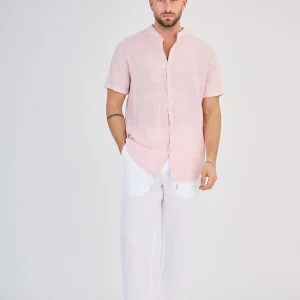 Chemise en Lin Manches Courtes Rose Clair