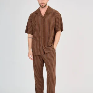 Ensemble Maille Rayée Marron Pantalon