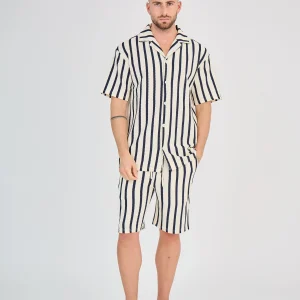 Ensemble Rayure Nid d'Abeille Bleu Marine