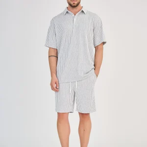 Ensemble Maille Rayée Écru Short