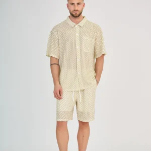 Ensemble Maille Géométrique Ajourée Beige